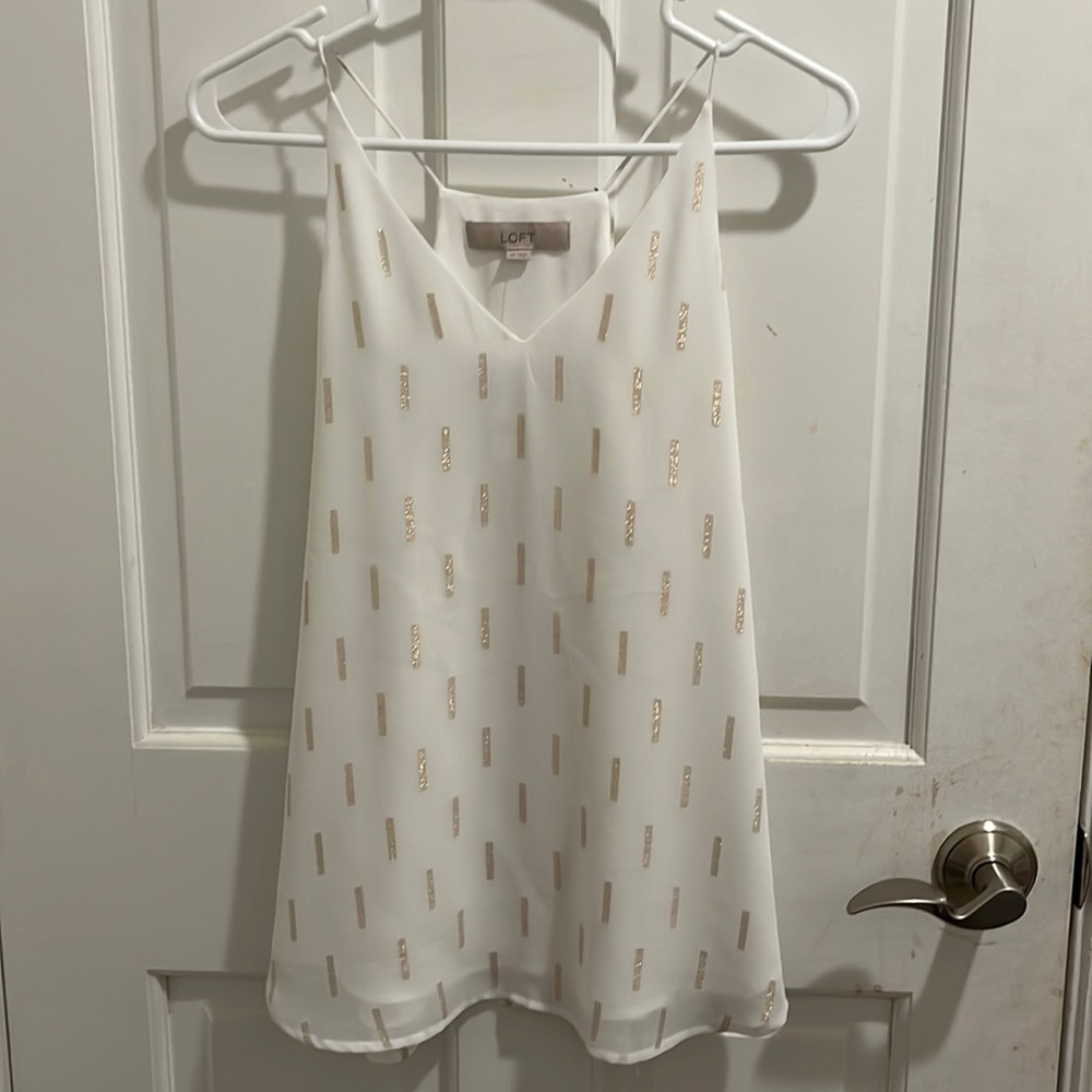 LOFT White and Gold Spaghetti Strap Tank Top - Size XS